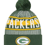 New Era Men's Green Green Bay Packers Striped Cuffed Knit Hat with Pom