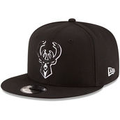 New Era Men's Black Milwaukee Bucks Black & White Logo 9FIFTY Adjustable Snapback Hat