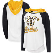 G-III Sports by Carl Banks Women's White/Heather Black Boston Bruins MVP Raglan Lightweight Hooded T-Shirt