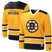 Starter Men's Gold/Black Boston Bruins Cross Check Jersey V-Neck Long Sleeve T-Shirt