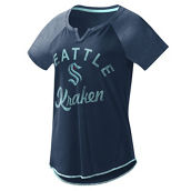 Starter Women's Deep Sea Blue Seattle Kraken Grand Slam Raglan Notch Neck T-Shirt