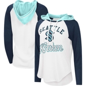 G-III Sports by Carl Banks Women's White/Deep Sea Blue Seattle Kraken MVP Raglan Lightweight Hooded T-Shirt