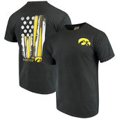 Image One Men's Black Iowa Hawkeyes Baseball Flag Comfort Colors T-Shirt
