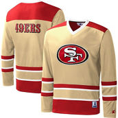 Starter Men's Gold San Francisco 49ers Cross-Check V-Neck Long Sleeve T-Shirt