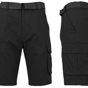 Mens Flat Front Belted Cotton Cargo Shorts
