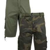 Men's Belted Cargo Shorts With Twill Flat Front Washed Utility Pockets -2 Pack