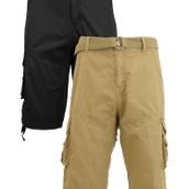 Men's Belted Cargo Shorts With Twill Flat Front Washed Utility Pockets -2 Pack