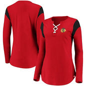 Fanatics Branded Women's Red Chicago Blackhawks Iconic Long Sleeve Lace-Up V-Neck T-Shirt