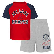 Outerstuff Infant Red/Heather Gray Atlanta Braves Ground Out Baller Raglan T-Shirt and Shorts Set