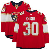 Fanatics Authentic Spencer Knight Florida Panthers Autographed Red Adidas Authentic Jersey with Multiple Inscriptions