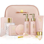 Lovery Luxury Enchanted Rose Bath & Body Beauty Kit with Leather Bag Jade Roller