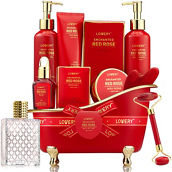 Lovery Luxe 11pc Red Rose Bath and Body Set with Perfume Jade Roller Gua Sha & More