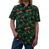 Mad Engine Mens Jurassic Park Tropical Raptor Pattern Button up T-Shirt
