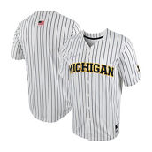 Nike Men's White/Navy Michigan Wolverines Pinstripe Replica Full-Button Baseball Jersey