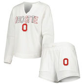 Concepts Sport Women's White Ohio State Buckeyes Sunray Notch Neck Long Sleeve T-Shirt & Shorts Set