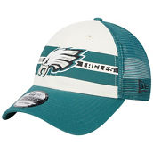 New Era Men's Cream/Midnight Green Philadelphia Eagles Team Stripe Trucker 9FORTY Snapback Hat
