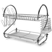 MegaChef 16 Inch Two Shelf Dish Rack with Easily Removable Draining Tray, 6 Cup