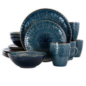 Elama  Deep Sea Mozaic 16 Piece Luxurious Stoneware Dinnerware with Complete Set