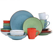 Elama Evelyn 20 Piece Mix and Match Round Stoneware Dinnerware Set in Assorted C