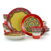 Elama Zen Red Mozaik 16 Piece Luxurious Stoneware Dinnerware with Complete Setti