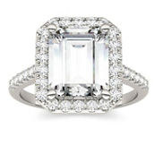 Charles & Colvard 4.06cttw Moissanite Emerald Cut Halo Engagement Ring in 14k Gold