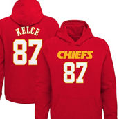 Outerstuff Youth Travis Kelce Red Kansas City Chiefs Mainliner Player Name & Number Pullover Hoodie