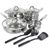 Gibson Home Ancona 12 Piece Stainless Steel Belly Shaped Cookware Set with Kitch
