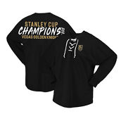 Fanatics Branded Women's Black Vegas Golden Knights 2023 Stanley Cup s Lace-Up V-Neck Long Sleeve T-Shirt