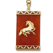 Genuine Red Jade 14k Yellow Gold Charm Horse Pendant