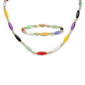 PalmBeach Multicolor Jade Barrel Link Jewelry Set in 14k Yellow Gold