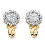 Diamond Accent Round Two-Tone Gold-Plated Cluster Button Earrings