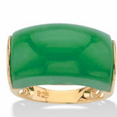 Genuine Green Jade Lucky Symbols Dome Ring in 14k Gold-plated Sterling Silver