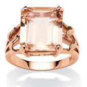 PalmBeach Emerald-Cut Simulated Morganite Ring in Rose Gold-Plated Silver