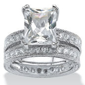 2 Piece 5.98 TCW Emerald-Cut Cubic Zirconia Bridal Ring Set in Sterling Silver