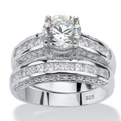 PalmBeach 3.19 TCW CZ Bridal Ring 2 Piece Set in Platinum-plated Sterling Silver