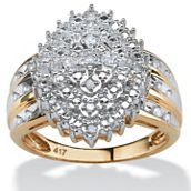 1/3 TCW Round White Diamond Marquise-Shaped Cluster Ring in Solid 10k Yellow Gold