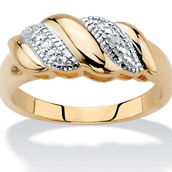 Diamond Accent Diagonal Banded S-Link Ring Gold-Plated