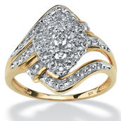 1/10 TCW Round Diamond Swirled Cluster Ring in Solid 10k Gold