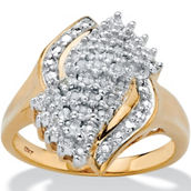 Round Diamond Cluster Bypass Ring 1/10 TCW in Solid 10k Yellow Gold