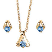 Round Simulated Birthstone Solitaire Necklace and Earring Set in Goldtone 18