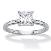 PalmBeach Princess-Cut Platinum-Plated Silver White Sapphire Engagement Ring