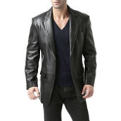 BGSD Men Classic Two-Button Lambskin Leather Blazer - Regular & Tall