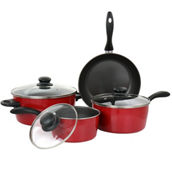 Gibson Home Armada 7 Piece Nonstick Carbon Steel Cookware Set in Red