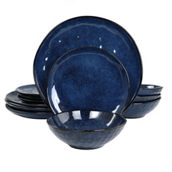 Elama Samara 12 Piece Stoneware Dinnerware Set in Blue
