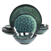 Elama Samara 12 Piece Stoneware Dinnerware Set in Green