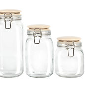 Martha Stewart Rindleton 3 Piece Glass Canister Set with Ceramic Lids in Off-Whi