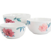 Martha Stewart 3 Piece Fine Ceramic Floral Bowl Set in White