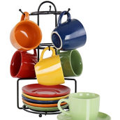 Gibson Home Color Cafe 13 Piece Espresso Mug and Saucer Set with Metal Rack in A