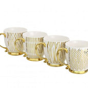 Gibson Home Gold Finch 4 Piece 16.7oz Electroplated Fine Ceramic Mug Set in Gold