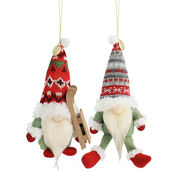 Martha Stewart Holiday Plush Gnome 2 Piece Ornament Set in Green and Red